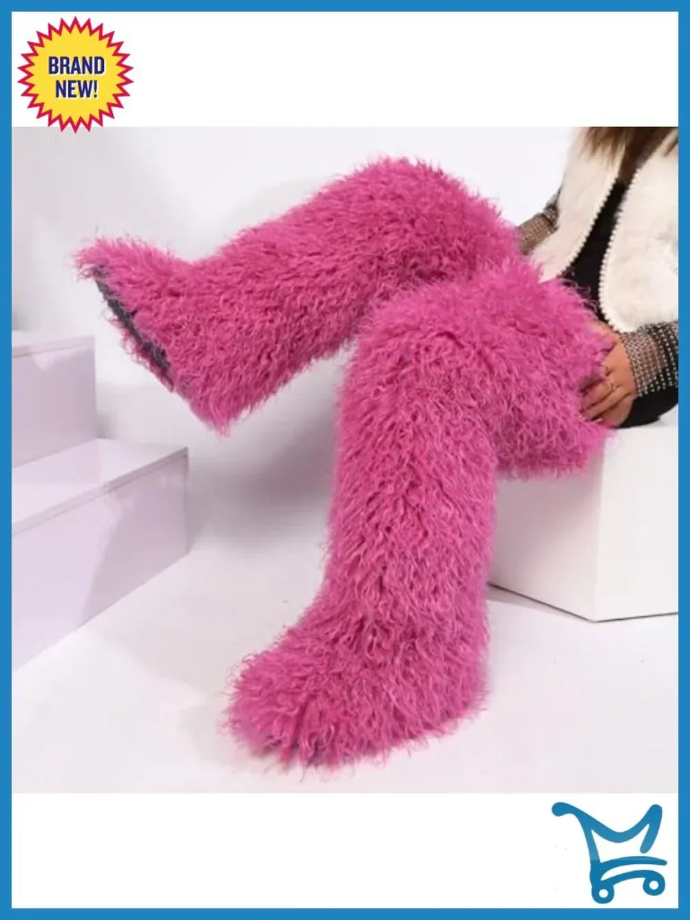 Over the Knee Faux Fur Boots, Tall Fluffy Thigh High Flat Winter Boots